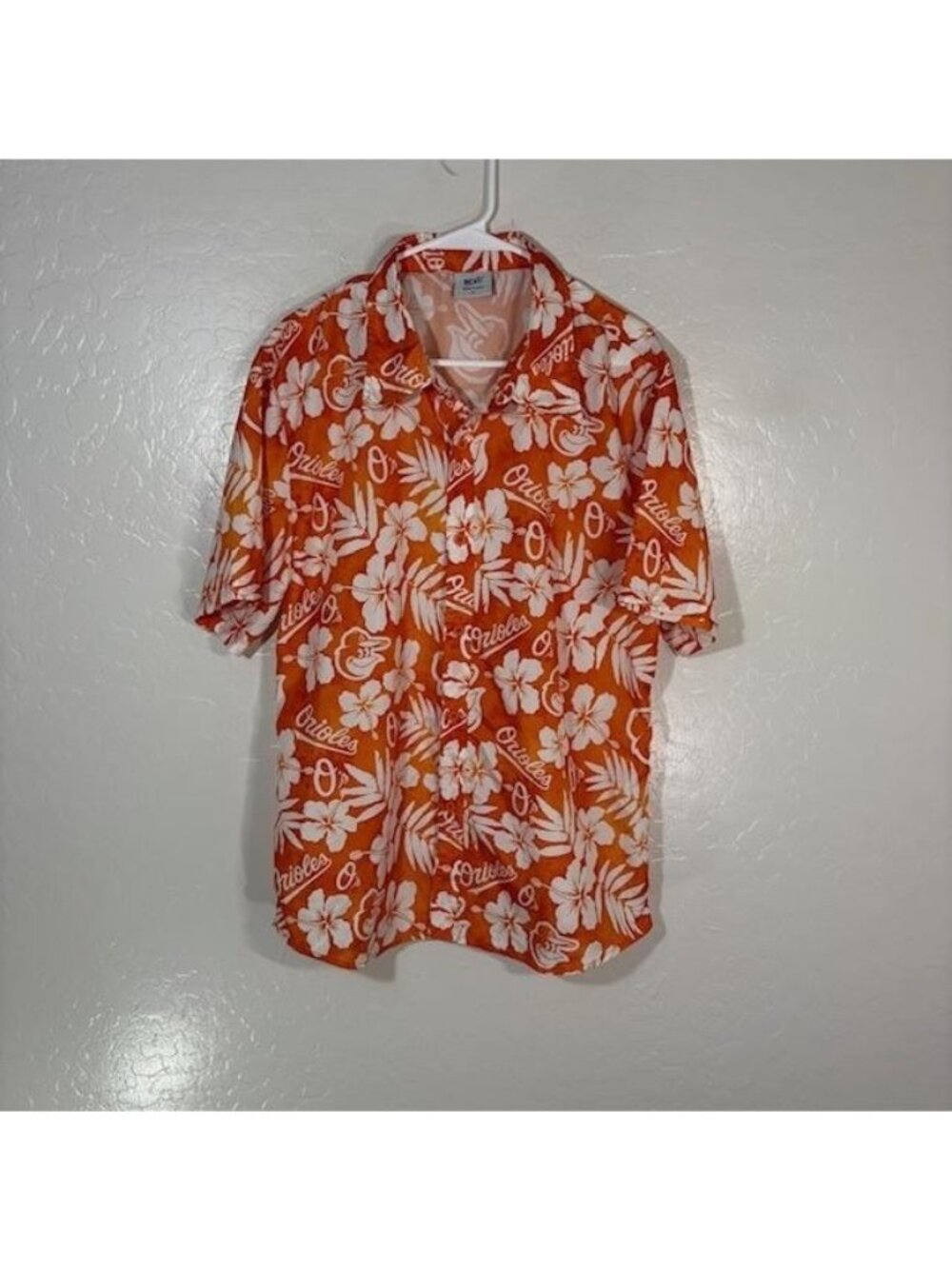 Baltimore Orioles Shirt Mens Medium Orange MLB Baseball Hawaiian Button Up BDA